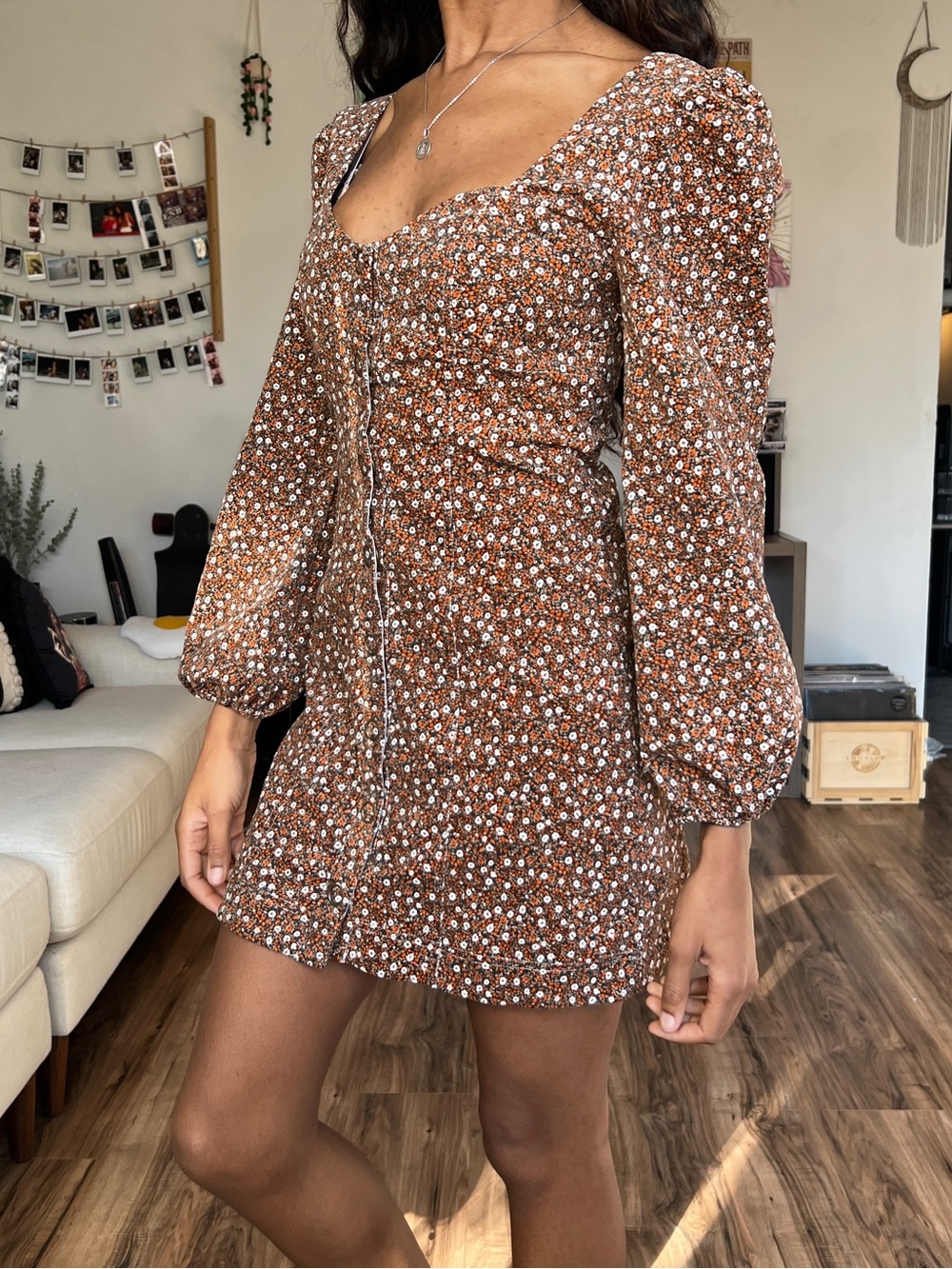 Free People Floral Corduroy Mini Dress